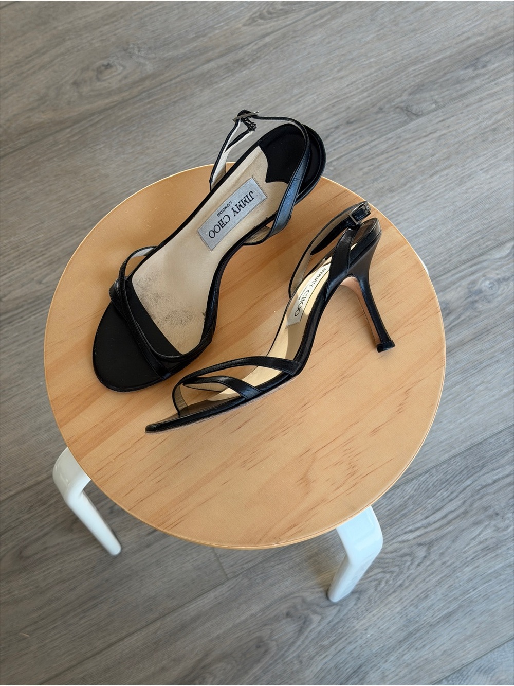 Jimmy Choo Black Leather Strappy Stiletto Sandals